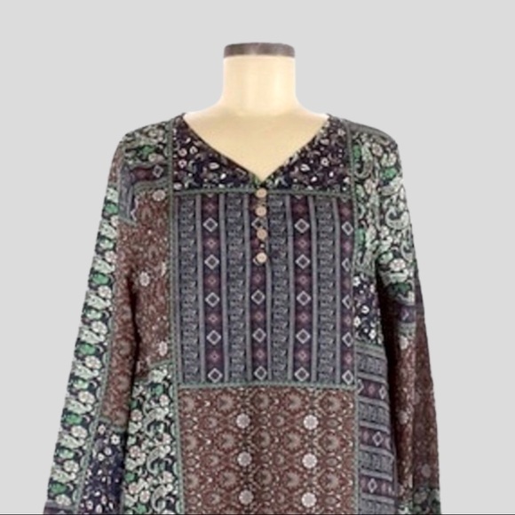 Cellabie Floral Boho Artsy Navy Linen Layered Lagenlook Shift Dress NWT Size M - Picture 3 of 15